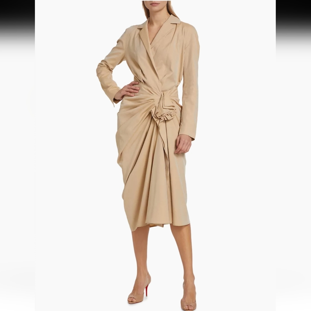 NWT$1320 Dries Van Noten Donati Tied Trench Cut-Out Ruched Midi-Dress Sz 36 (6)